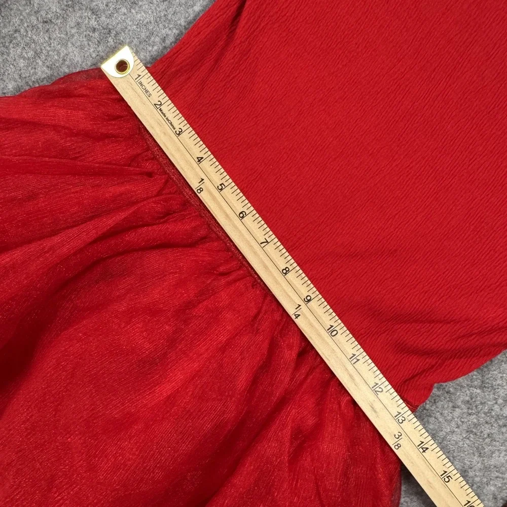 H&M Tulle Skirt Dress Size 8/10 Red Long Sleeve Tiered Holiday Special Occasion